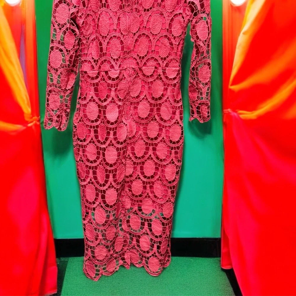 SHEIN Pink Long Sleeve Lace Dress MEDIUM pit to pit 16in length 43in - Picture 5 of 5